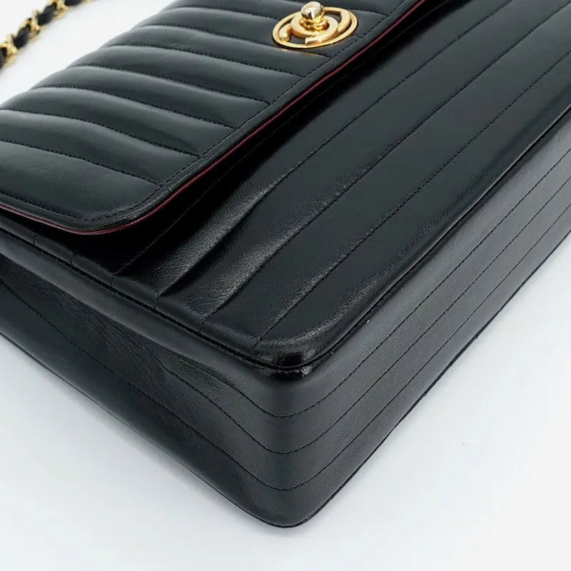jq304-chanel-vintage-black-lambskin-horizontal-stripe-circle-turnlock-flap-bag