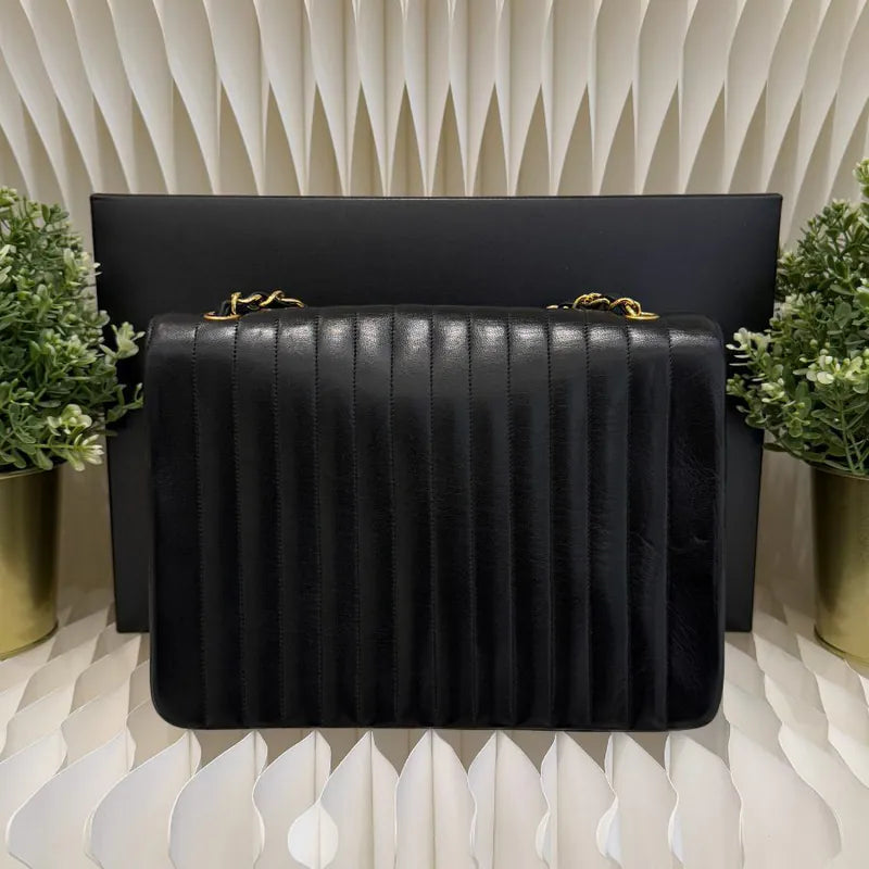 jw951-chanel-vintage-black-lambskin-horizontal-stripe-circle-turnlock-flap-bag