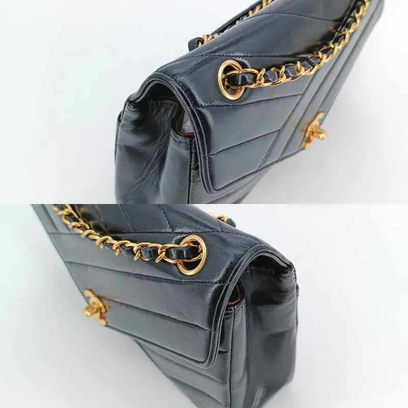 jt645-chanel-vintage-black-lambskin-cross-stripe-flap-bag