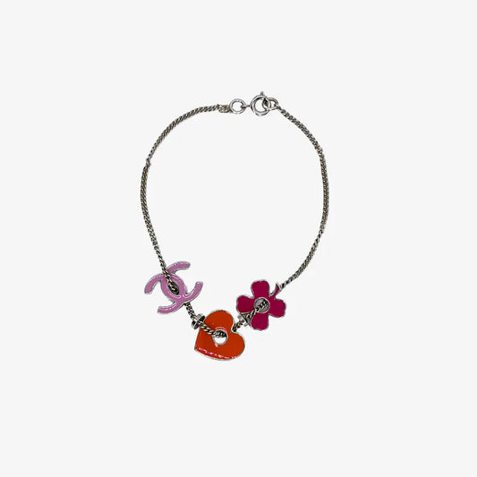 c515-coco-mark-heart-clover-sliver-pink-red-ladies-silvery-bracelet
