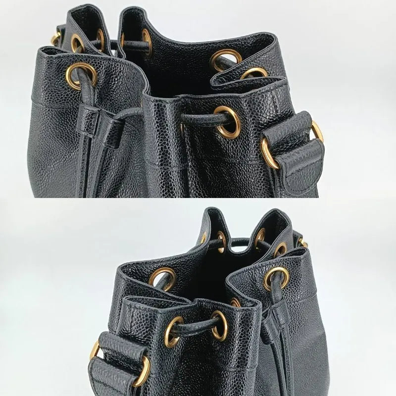 js663-chanel-vintage-black-caviar-leather-gold-ball-bucket-bag