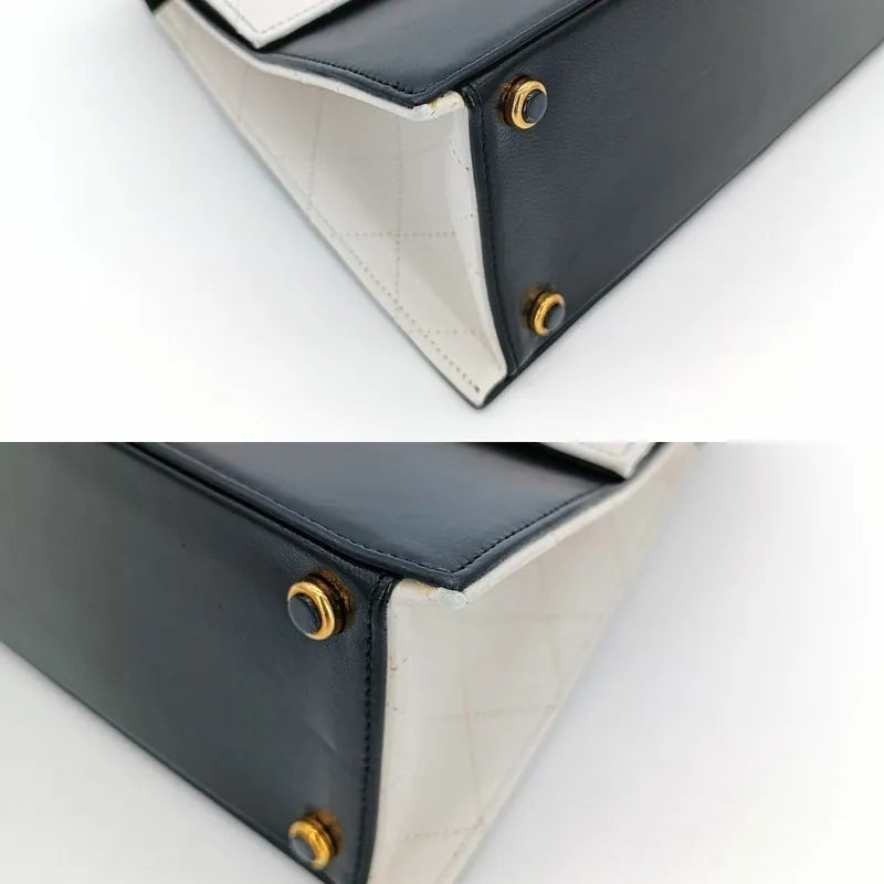 js323-chanel-vintage-bicolor-black-white-255-lambskin-trapezoid-flap-bag