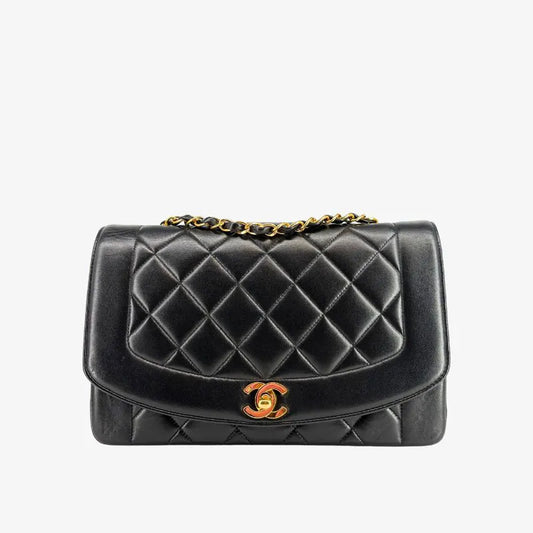 RG234 - CHANEL Vintage Black Lambskin 25cm Diana Flap Bag