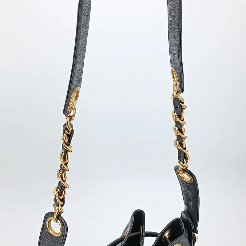 js663-chanel-vintage-black-caviar-leather-gold-ball-bucket-bag