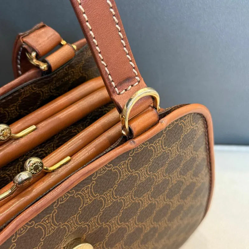 rb044-celine-vintage-brown-pvc-macadam-pattern-shoulder-bag