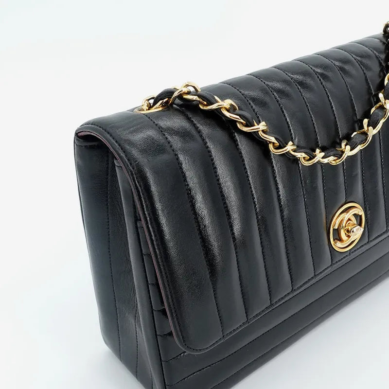 jq304-chanel-vintage-black-lambskin-horizontal-stripe-circle-turnlock-flap-bag