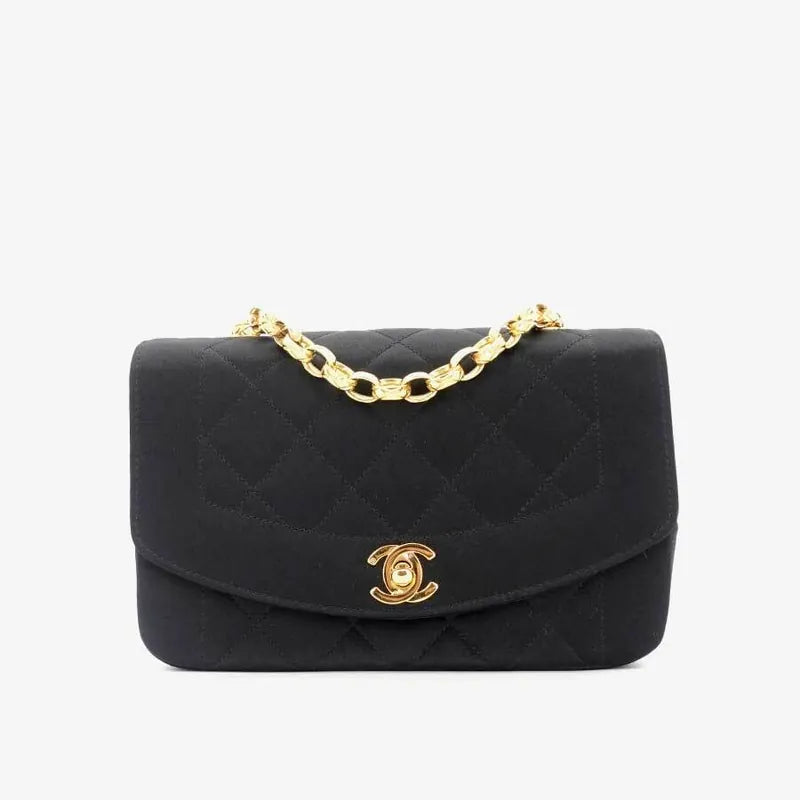 js074-chanel-vintage-black-satin-gold-chain-19cm-diana-flap-bag