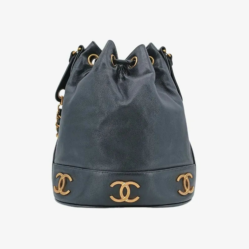 jah145-chanel-vintage-black-lambskin-gold-ball-bucket-bag