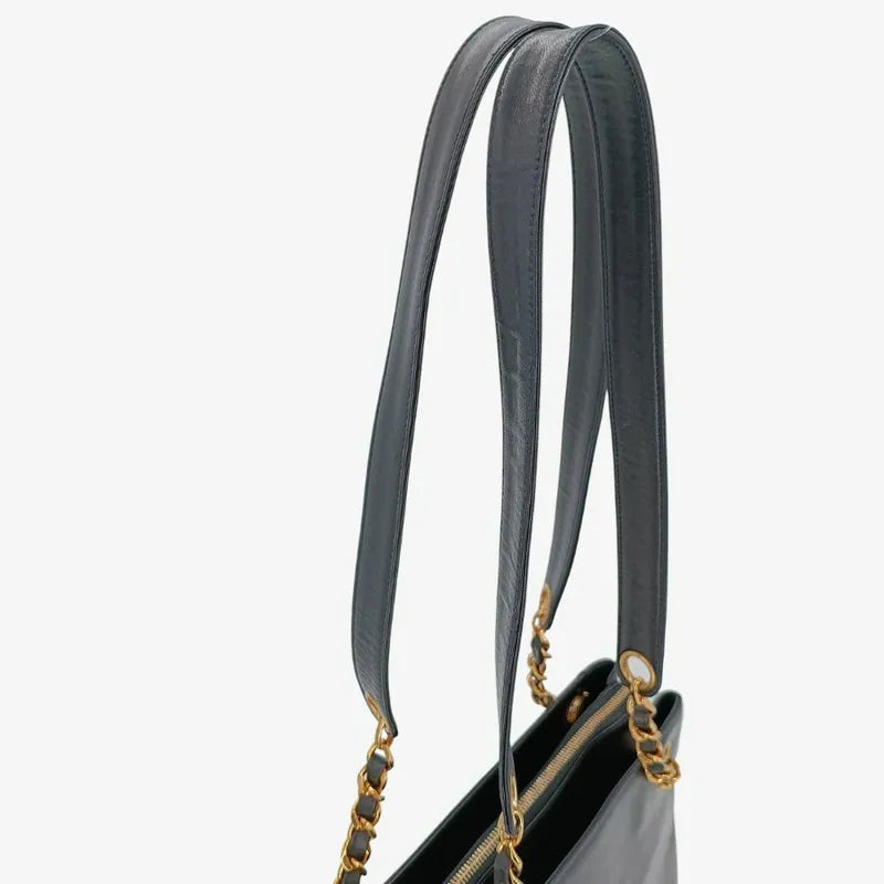 jt266-chanel-vintage-black-lambskin-embossed-logo-tote-bag