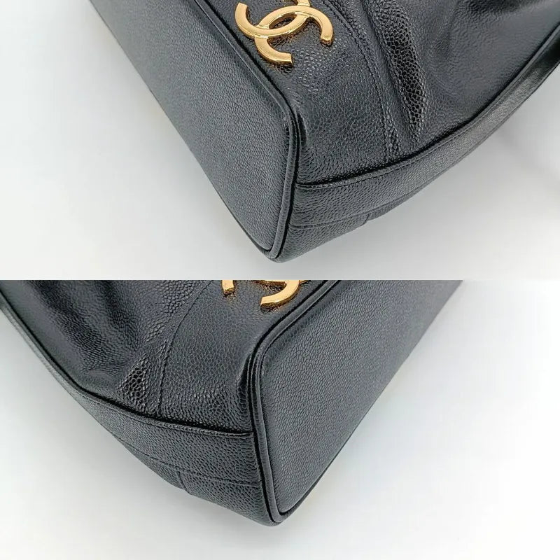 js663-chanel-vintage-black-caviar-leather-gold-ball-bucket-bag