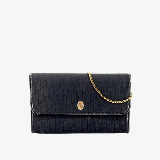JY852 - CHRISTIAN DIOR Vintage Black Canvas Leather Mini Flap Bag